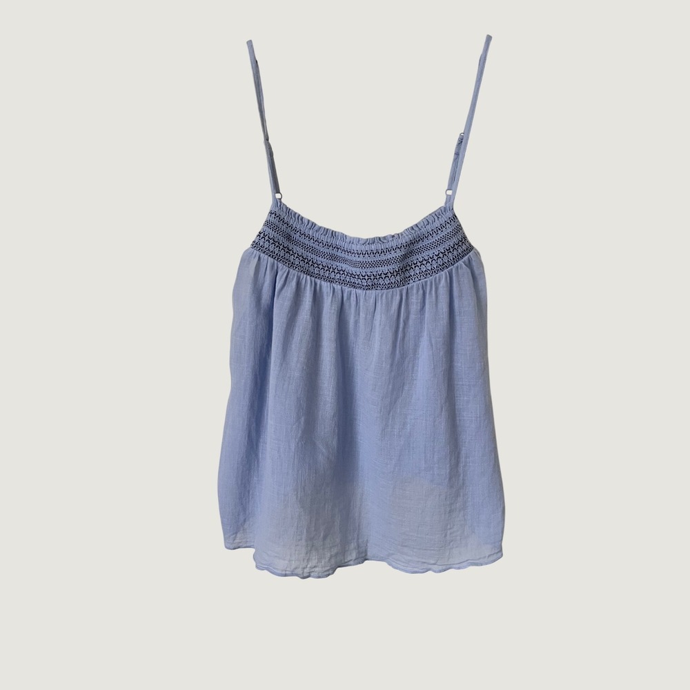 Aerie Blue Smocked Embroidered Camisole Top Coastal Nautical Summer Medium
